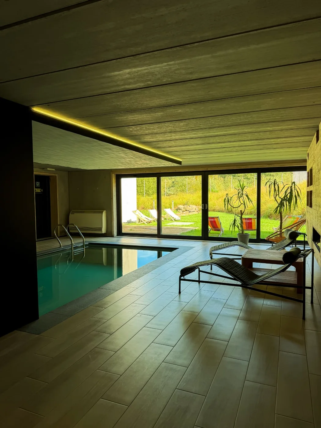 The venue’s indoor pool overlooking the garden